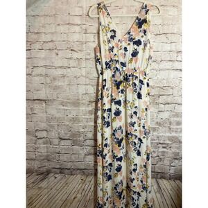 Lucky Brand Maxi Dress Womens Medium Watercolor Romantic Florals Feminine Pastel